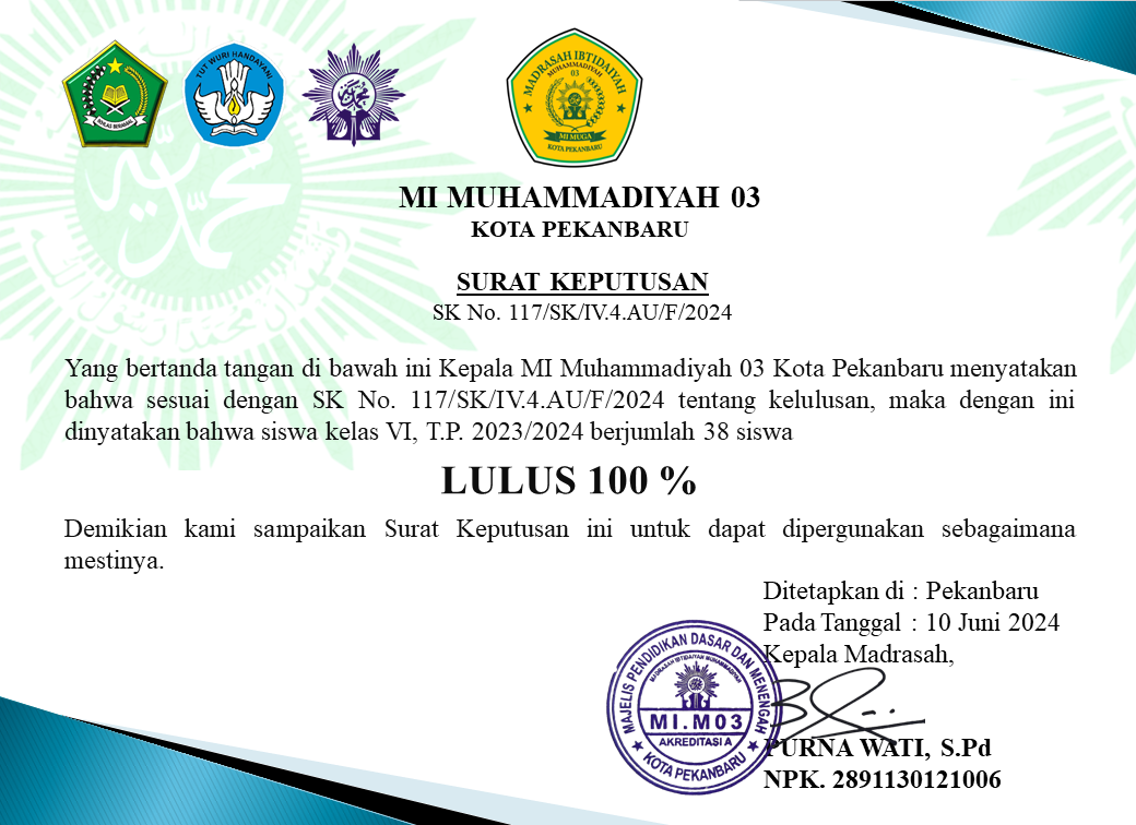 Pengumuman Kelulusan Asesmen Madrasah Am Tahun Mi Muhammadiyah